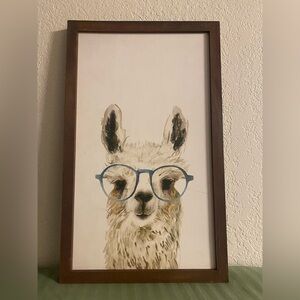 Llama Art Print with Glasses in Wooden Frame